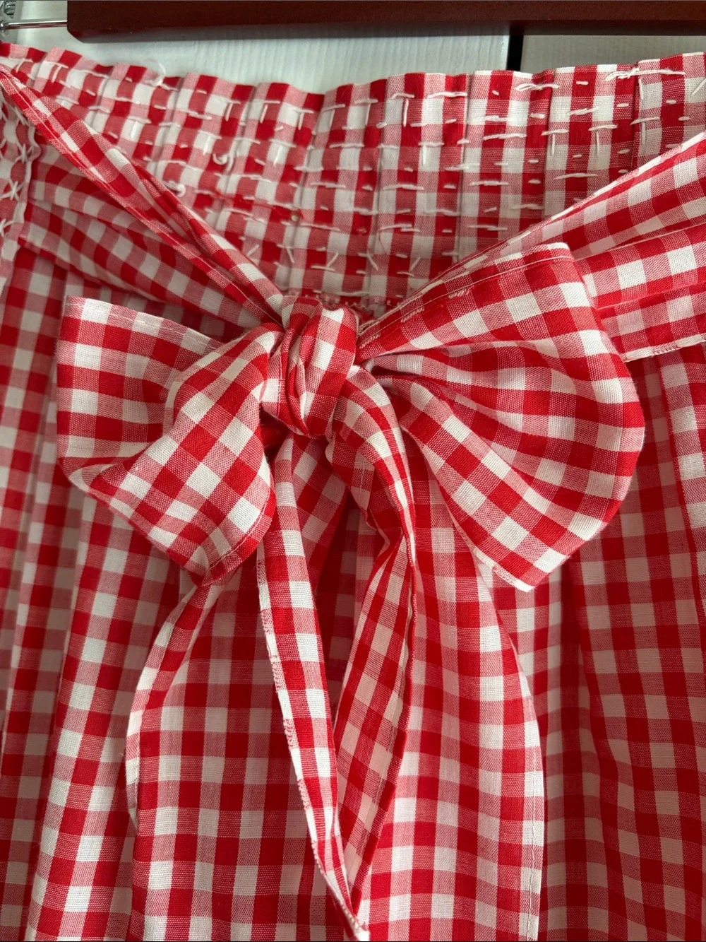 Vintage Red White Gingham Check Apron Cross Stitch